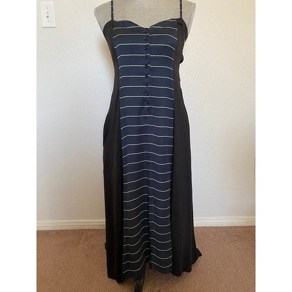 Under Ligne Doo Ri Women’s Dress Navy Black Striped Modal Silk 12 whimsy goth - Picture 8 of 9